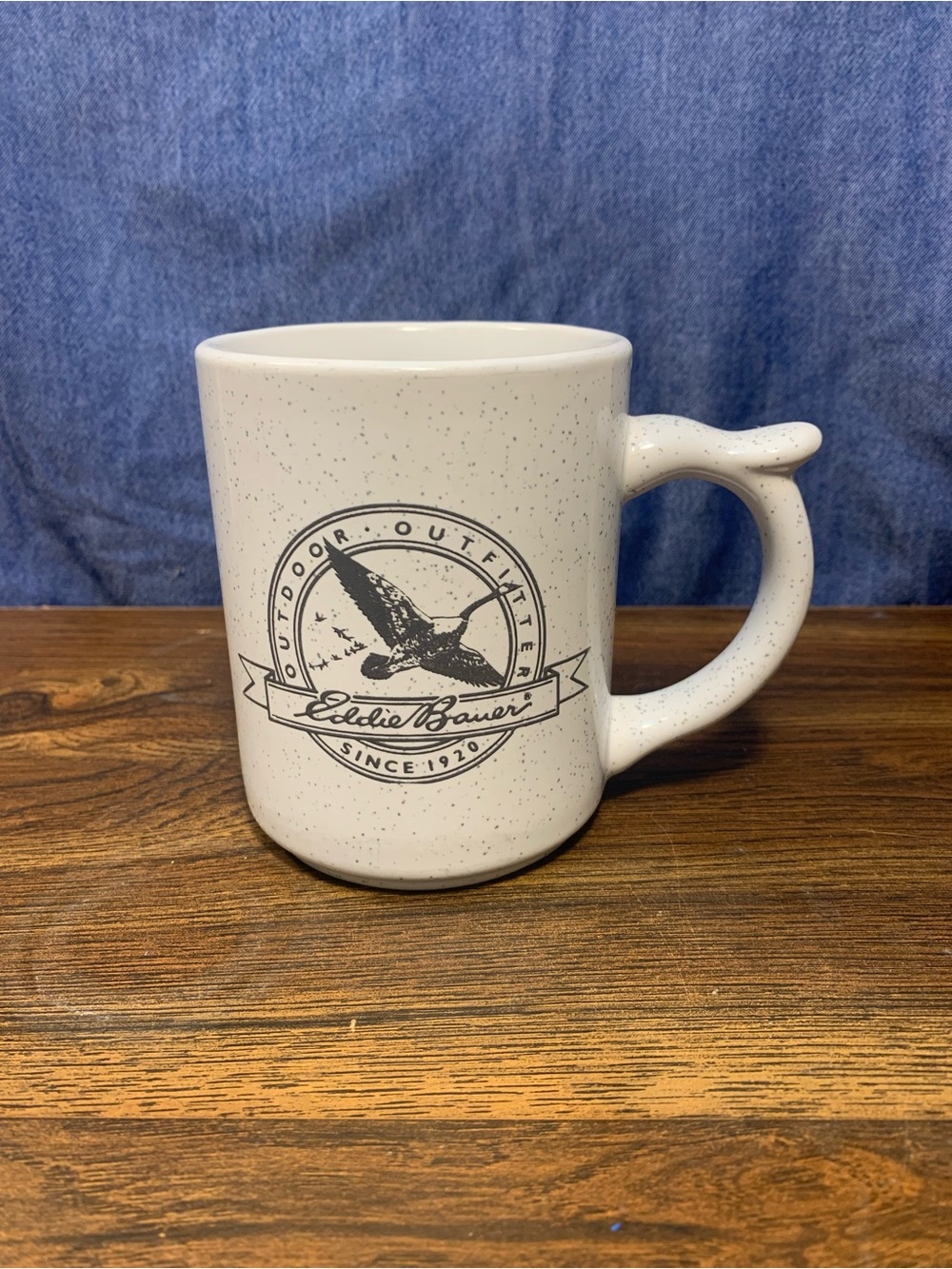 Vintage Eddie Bauer Speckled White/Gray Coffee Mug 1989 Ceramic 4.5" x 3.5"